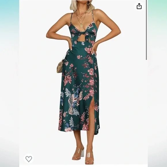 Dresses | Green Floral Satin Midi Dress | Poshmark